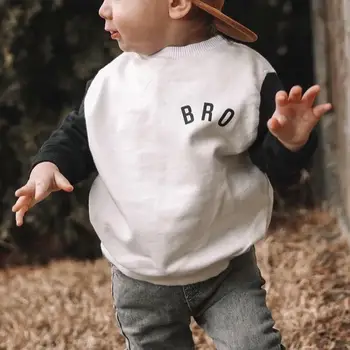 Baby Boy Tricou Copil O-Gât Culoare de Contrast Maneca Lunga Scrisoare de Imprimare Pulover Topuri Primavara Toamna Haine Casual, 3-24Months