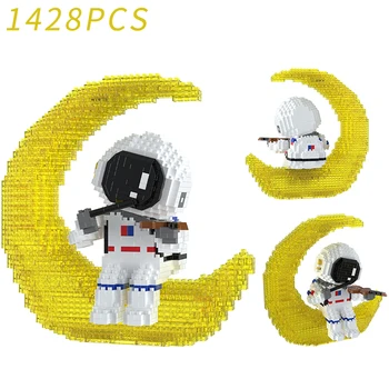 MOC 1428pcs Spațiu Micro Blocuri Cosmonaut Cifre Astronaut cu LED Diamond Mini Caramida Jucarii Pentru Copii, cadouri de CRACIUN