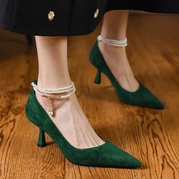 Sandale Verzi Femei Tocuri Inalte Pantofi Retro Subliniat Toe Sexy Pompe Nou Brand 2022 Nunta De Vara Femei Pantofi Stilettos Zapatos