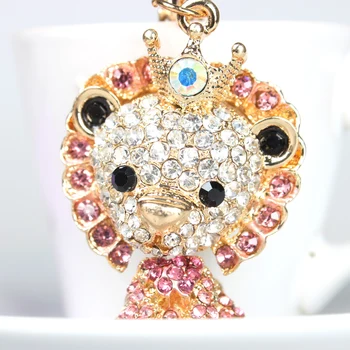 Roz Leu Leo Rege Minunat Crownling Moda Stras de Cristal Geanta Sac masina Cheie Inel lanț de Bijuterii Cadou Brutal stil Nou Sosiți