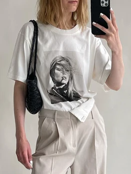 2022 Fotografii Grafic T-shirt Femei de Moda de Vara din Bumbac O de Gât Casual Simplu de Sus Teuri Clasic Streetwear Doamna T-shirt Îmbrăcăminte