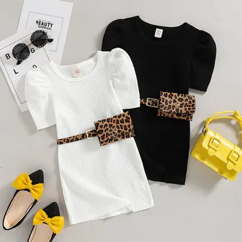 Melario Fete Dress 2022 Nou Copil Fata de Moda Casual Culoare Solidă mâneci Rochie Tricot cu imprimeu de Leopard Talie Sac pentru Fete