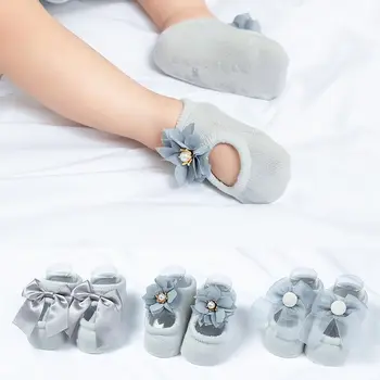 3Pairs/lot Fetita Ciorapi de Dantelă Flori de Copil Nou-născut Șosete pentru Fete din Bumbac Anti-Alunecare Copii Șosete Podea Primavara-Vara