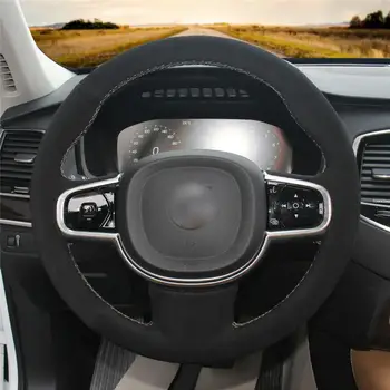 Volan masina Capac Personalizat Anti-Alunecare de Mână-Cusut piele de Căprioară Negru din Piele DIY pentru Volvo XC90 2014-2020