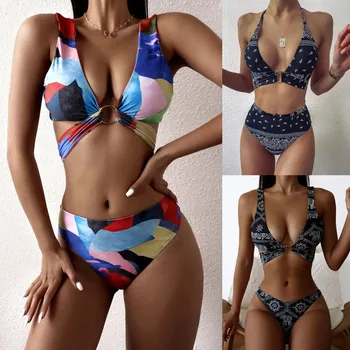 Femei Pline De Culoare Bikini Set Push-Up De High Cut Inaltime Talie Inele Biquinis Costume De Baie Din Două Piese Costum De Baie Sexy Brazilian Costum De Baie