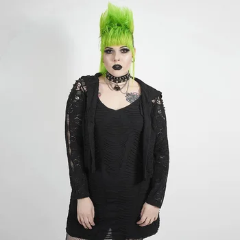 PUNKRAVE Mantou pentru Femei Gotic Personalitate Scurtă cu Glugă Haina Stil Chinezesc Gol Rock Casual Wear Cardigan Jacheta
