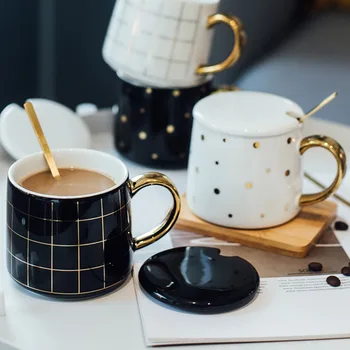 De lux geometrice ceramice zăbrele dot model simplu ceașcă de cafea de aur mic dejun cana de lapte bea apă cadou creativ cuplu