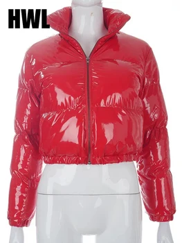 Iarna Lucios Scurt în Jos Hanorac pentru femei Haina Impermeabila Streetwear jacheta de mari dimensiuni Vrac Cald Iarna Gros Hanorac Femei Jacheta
