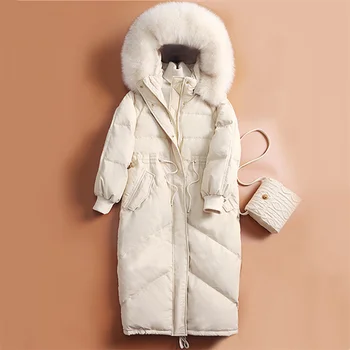 Vulpe guler de blană haină de iarnă 86-90%alb rață jos jacheta femei toamna/iarna 2022 produs nou birou doamnă în jos jacheta haina K1031
