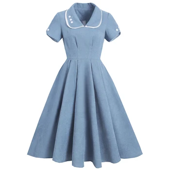 Femei Vara cu maneci Scurte-O Linie Albastră de catifea Vintage retro anii 50, ' 60 Patinator Leagăn Nou rochie de Moda pentru femei