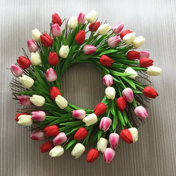 1 buc Design Nou Artificială de Înaltă Calitate PU Tulip Florale Flori Crenguță Coroană de flori pentru Nunta Ușa Coroană de flori Decor Petrecere