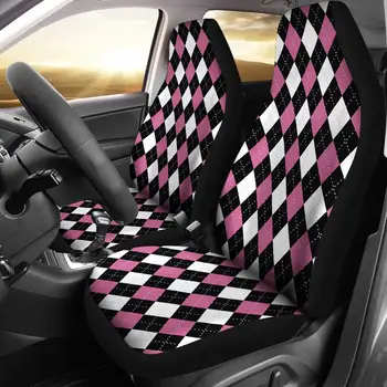 Argyle Imprimare În Roz, Negru și Alb Model Auto sau SUV Huse Universale se Potrivesc Fata Bucket Seat Protectori