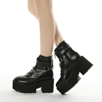 De mari Dimensiuni Cizme Femei de Metal Lanț Gros de Jos Platforma Pantofi Femei Pantofi Gros cu toc Înalt Cizme Scurte pentru Femei Cizme Glezna