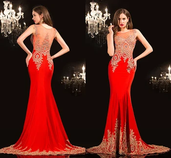 Rochii de seara 2019 halat de serată Red Poze Reale Importate bal abiye gece elbisesi Margele Aplicatii Mermaid Rochie de seara