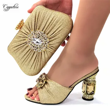 Aur Femei Pantofi de Potrivire Și Set de Sac de Moda de Design Italian Doamnelor Vara Tocuri inalte Papuci Cu Ambreiaj Geantă de mână de Pompe CR139-1