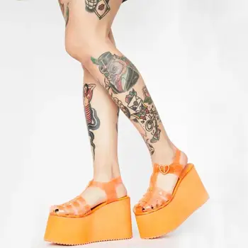 Incaltaminte Femei Elegant Lady Fuchsia Tubulare din PVC Transparent Rotund Toe Sandale cu Talpă înaltă Moda Catarama Curea Sandale Sandale