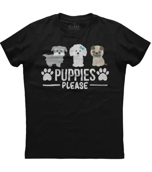 Pui te Rog Drăguț Catoon Câine Tipărite Barbati Maneca Scurta Noua din Bumbac tricou Negru