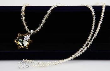 Handmade Argint 925 Cristal Colier pandantiv fulg de nea margele lanț pulover Moda bijuterii Cadou de aur alb culoare