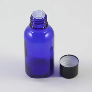 Sticlele cu dopuri de 1 oz, 30ml albastru flacon de sticlă cu capace negru ambalaje cosmetice
