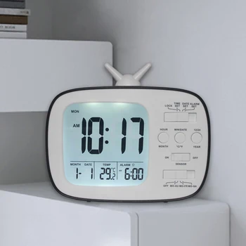 LCD Digital de Birou Ceas cu Alarmă Noptiera Dormitor Amânare Trezi Lumina Ceas Digital, Termometru
