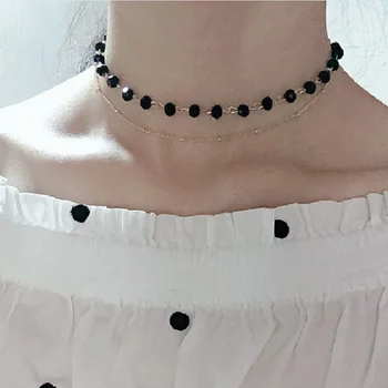 Negru Margele Femei Lanț De Gât Cravată Colier Culoare Aur Goth Chocker Bijuterii Pe Gât Guler Pentru Fata Ziua De Nastere Cadou