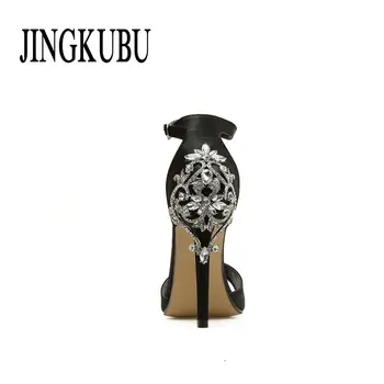 JINGKUBU Femei Cristal Sclipici Sandale Pompa 2018 Tocuri de 11CM Sandale Lady Chic Capac Toc Petrecere Sexy Pantofi Negri Femeie 938-6