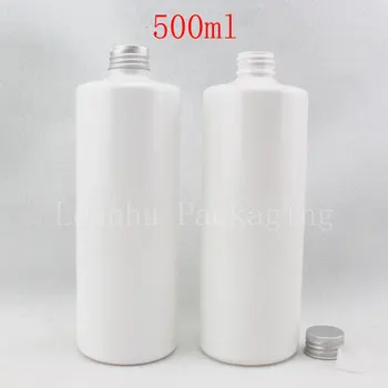 500ML Alb Umăr Plat Sticla de Plastic Aluminiu Capac , 500CC Gol Container Cosmetice , Loțiune / Toner Sub-îmbuteliere