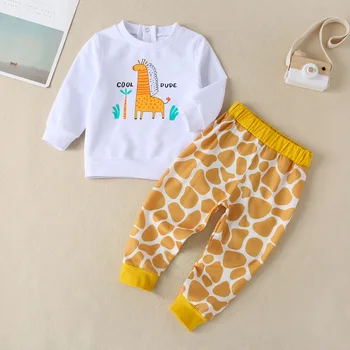 Toamna Noua 0-18M Băiat cu mânecă Lungă Fete Costum Model Girafa Pulover de Sus Elastic Talie Pantaloni Lungi 2 BUC Seturi de Haine pentru Copii