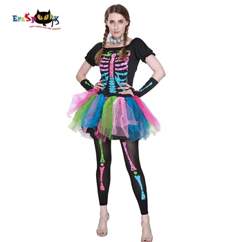 Eraspooky costume de halloween pentru Femei cosplay Funky Punky Oase Costum de Craniu Schelet Costum de Halloween Rochie Si Leggings Set