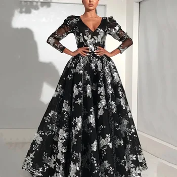 2022 de înaltă calitate, cu mâneci lungi tip boutique de moda tipărite mare de catifea rochie de bal lung cu mâneci sequined rochie mare