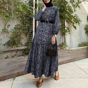 Musulman, Islamul Imprimare de Moda Rochii Femei Dubai Orientul Mijlociu Femme ce dreess cu Centura Ramadan Eid Doamna Halat Arabia Saudită Caftane