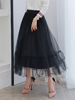 Vintage Tutu Fusta Lunga De Vara Prințesă Tul Plasă Plisată Fusta Neagra Cu Talie Înaltă Plasă De Fuste Plisate Rochie De Bal Fusta Feminin