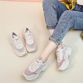 Femei Pantofi de Sport de Primăvară de Moda Toamna Confortabile din Piele ochiurilor de Plasă Respirabil Rularea Pantofi Casual 2019 Noi Mici, Albe, Pantofi