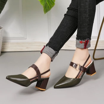 2022 Noi de Vara pentru Femei Sandale Catâri Subliniat Toe Sandale cu toc Low Moda Toc Gros Cuvânt Cataramă Pantofi Casual, Sandale Femei