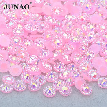 JUNAO 4 5 6 mm Roz AB Floare Stras Autocolant de Unghii Cristale Flatback Pietre de Rășină Non Cusute Strass pentru Bijuterii DIY Meserii