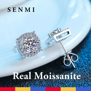 SENMI 2.0 ct VVS1 Real Moissanite Stud Cercei Laborator Diamant Alb 14K Placat cu Aur Cercei pentru Femei Fete Frumoase Bijuterii Fine