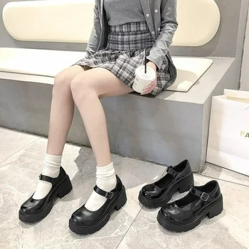 Femei Pantofi cu Tocuri Groase Platforma Jk Uniforme Tocuri inalte Femei Plus Dimensiune Stil Britanic Mici Pantofi din Piele Kawaii Lolita Noi