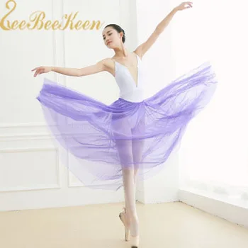 Violet/negru/alb Balet fusta lunga Ochiuri Elastic Fusta de Balet de Dans Rochie de Șifon Profesor de Dans de Formare Translucid Ochiurilor Fusta