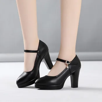 Solid de culoare Neagră Pantofi de Femeie Tocuri Platforma Pompe Mujer Toamna Noua Moda Catarama din Piele PU rezistent la apa Pantofi Femme Plus Dimensiune