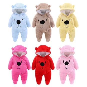 Bebe Băieți Și Fete Unisex Haine Cu Maneci Lungi Hoodie Stil Butoane Laterale Drăguț Urs De Imprimare Copilul Cald Bodysuit 2021