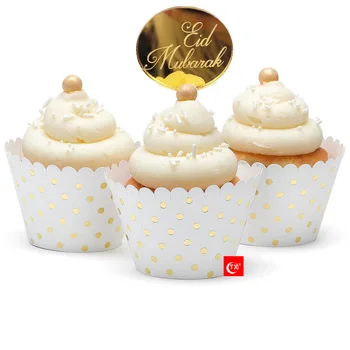 Noi 5cm Cerc Eid Mubarak Acrilice Cupcake Topper Aur Ramadan Tort Fân pentru Hajj Mubarak Decoratiuni Tort Musulmane Eid Copt