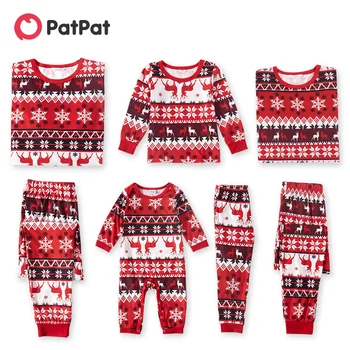 PatPat New Sosire Crăciun Fulg de nea Print Rosu Familie de Potrivire cu maneca Lunga Seturi de Pijamale (Rezistente la Flacără)