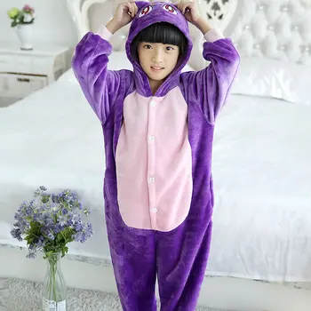 Copilul Kugurumi Trusou de Desene animate de Animale Moon Cat Cosplay Costum de Flanel Pijama Una Bucată Fată Băiat Copil pijama Somn Costum