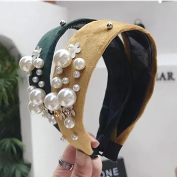 Partea Perle Decorate Bentita pentru Femei Dințate Hairband Perle Solid Cap de Bumbac Trupa Adulți Păr Accesorii de Par Hoop Turban