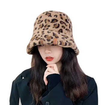 Dulce Și Frumoasă Doamnelor Pălărie Pescar Toamna Și Iarna Coreea, Japonia Găleată Pălărie Cald Retro Leopard De Imprimare De Pluș Găleată Pălărie