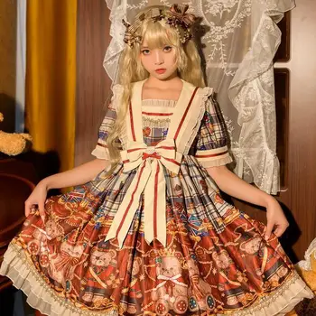 Design Original Lolita Rochie de Cavaler Britanic bear maneci scurte OP rochie de vara