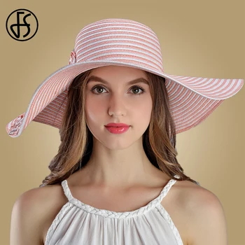 FS Vară Mare Pălărie de Paie Floppy Margine Largă de Soare Capac Flori de Plaja Pliabil Pălării 2020 în aer liber, Albastru, Roz Pălării de Primăvară pentru Femei