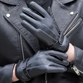 Mănuși pentru Bărbați de Iarnă din Piele PU Negru Mănuși de Înaltă Calitate de Afaceri Butonul de Cald Mănuși cu un deget de Conducere Mănuși pentru Bărbați
