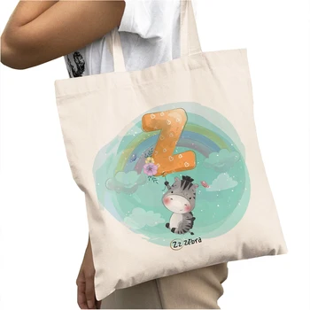 Doamna Mare Capacitate De Pungi De Cumpărături Tote Geantă De Mână De Desene Animate Drăguț Animale Scrisoare Reutilizabile Pliabil Dublu De Imprimare Canvas Shopper Bag