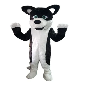Negru Lung Blana Blană De Câine Husky Lup Vulpe Fursuit Mascota Costum Adult Personaj De Desene Animate Cosplay Dress Halloween Xmas Parada De Costume